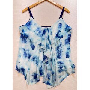 Mazu Swim Womens Tankini Top Swimwear Adjustable Straps Sz 2X Blue White Tie Dye